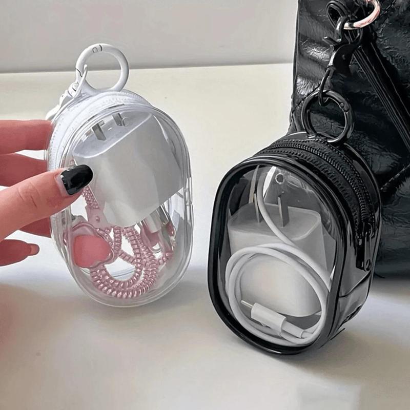 Portable Mini Transparent Zipper Storage Bag, 1 Count Compact Multi-functional Storage Bag, Fashion Headphone & Charger Box with Keychain