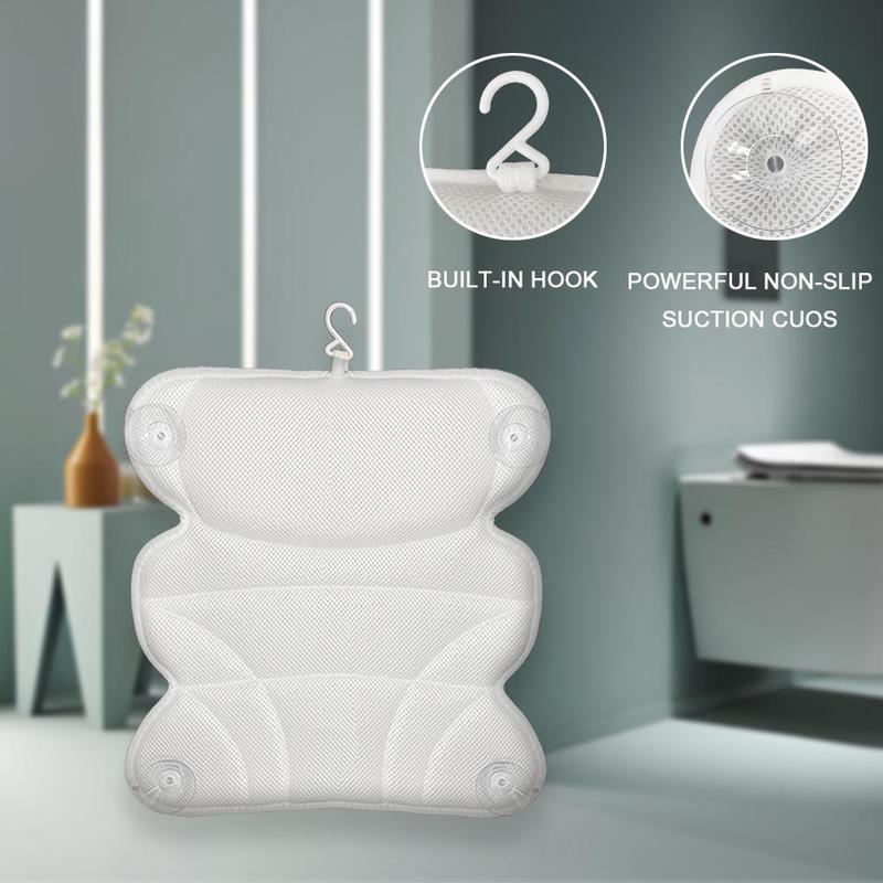 Bath Pillow, Non-slip Bathtub Pillow with Suction Cup, Soft Comfortable Bath Pillow for Neck & Back Support, Bathroom Accessories