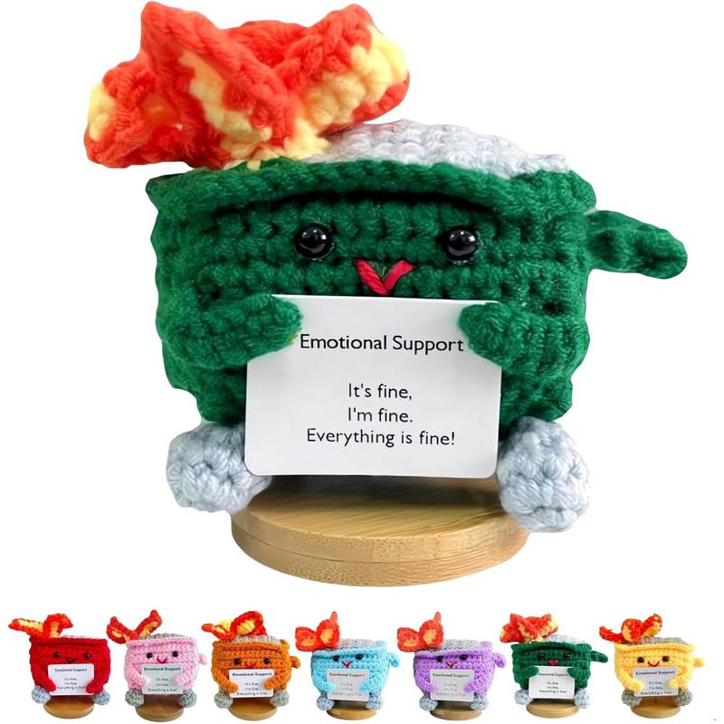 Emotional Support Dumpster- Handmade Crochet Dumpster Fire Doll, Christmas Dumpster Fire Knitting Toy Ornaments with Positive Card, Handmade Emotional Support Crochet Gift Desk Decor,Christmas Stocking Stuffers (Green)