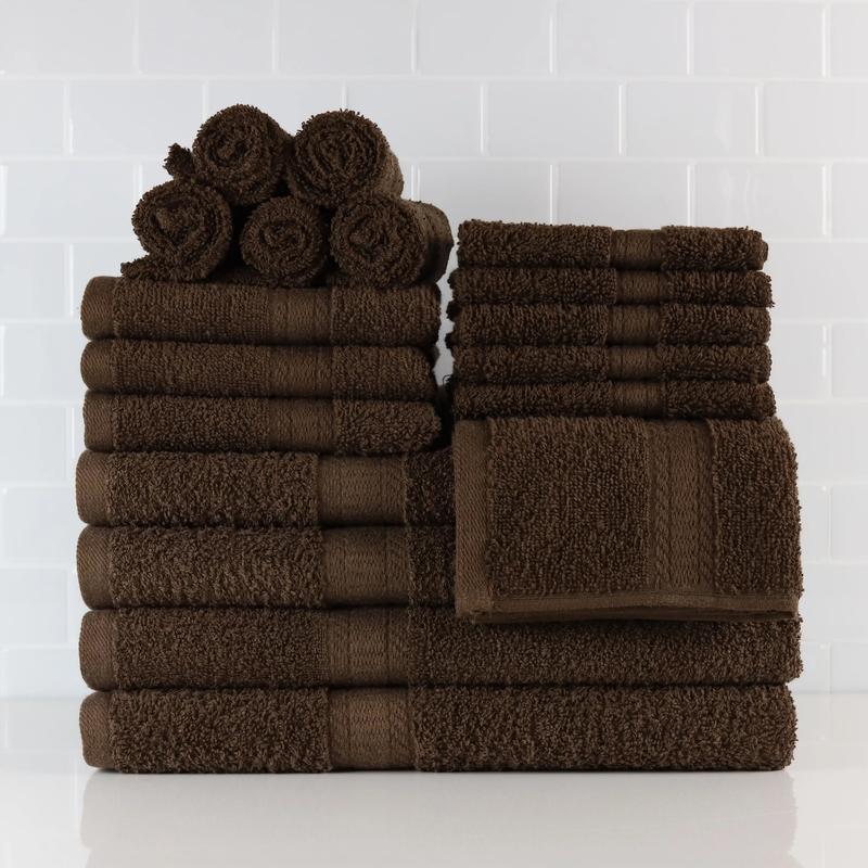 Basic Solid 18-Piece Bath Towel Set Collection, Daylily Pink