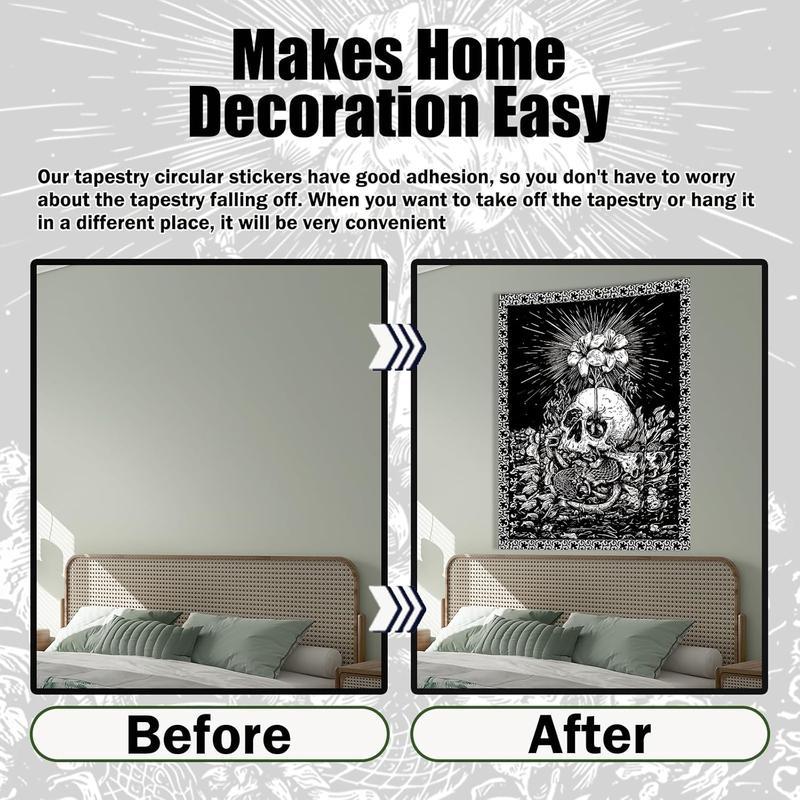 Halloween Black and White Skull Skeleton Goth Wall Decor Tapestry for Bedroom, Goth Punk Floral  Room Decor Tapestries, Tapestry Aesthetic Backdrop for Living Gaming Room College Dorm 35