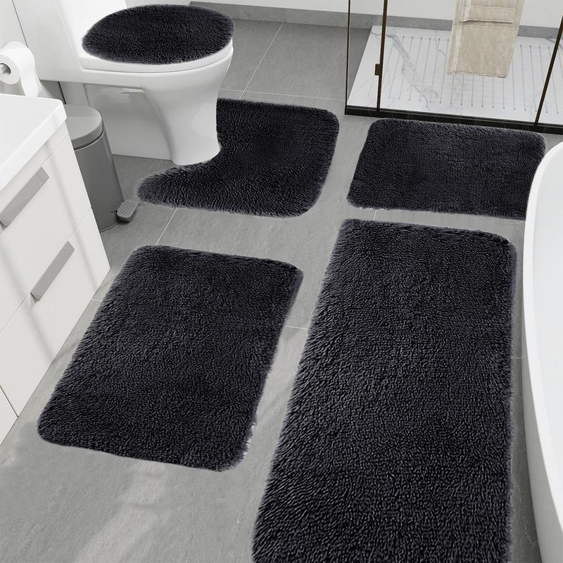 Bathroom Rugs Sets 5 Piece with Toilet Cover, Absorbent Microfiber Bath Mats for Bathroom,Non Slip Bathroom Rugs Washable with U-Shaped Contour Toilet Mat for for Bathtub, Shower Christmas Gifts Rectangle Diatomite bath  mats area rug