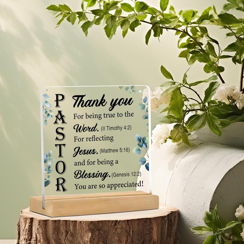 Christian Acrylic Plaque, Pastor Appreciation Gift, Desktop Decoration Sign with Wooden Base, Home Decor for Living Room Bedroom Dining Room Coffee Shop Bar