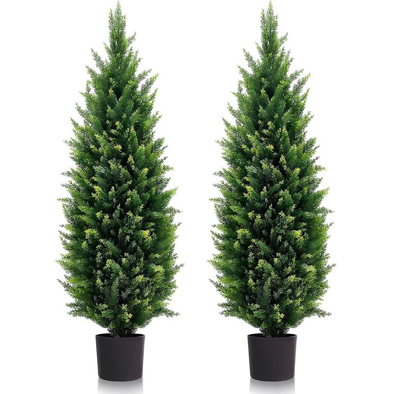 DEIKAL two 4ft artificial pruning trees, UV-resistant shrubs, potted plants, artificial snow pine trees, indoor and outdoor artificial shrub trees. artificial trees indoor plants Decor Decorative Flower Fruit Leaf Landscape Nature garden decorations