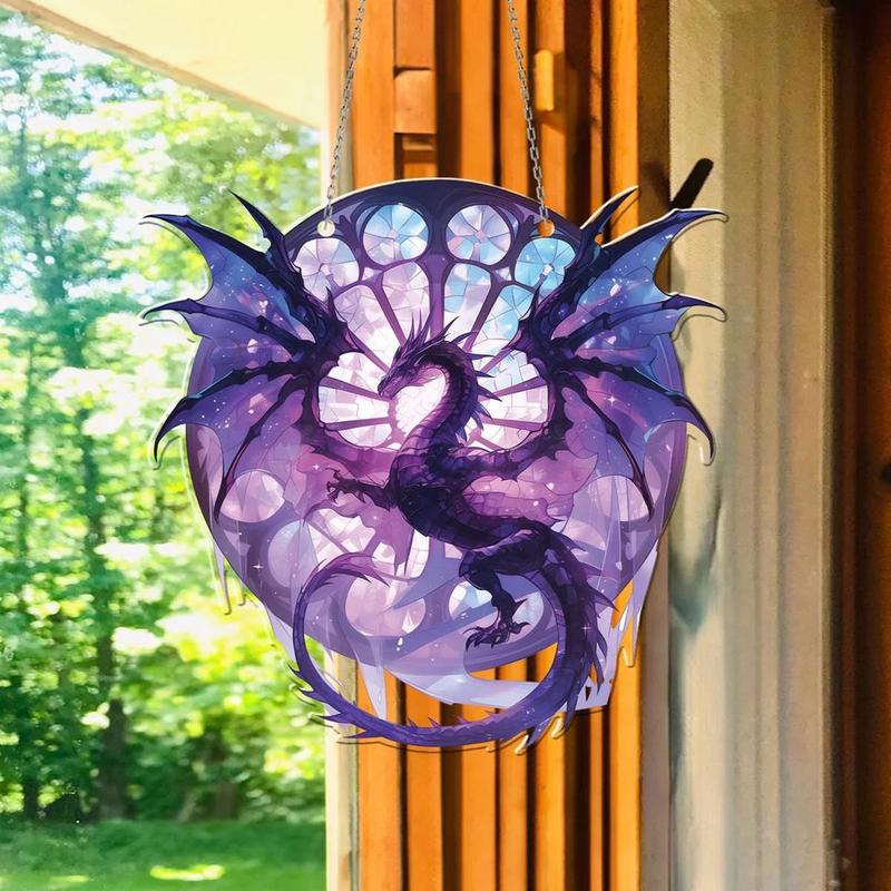 Dragon Design Hanging Decor, Colorful Glass Effect Acrylic Hanging Ornament, Home Decor for Living Room Bedroom Window