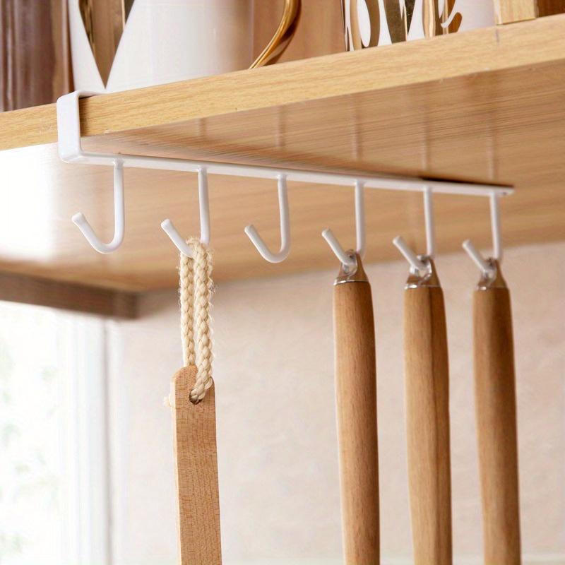 Kitchen Cabinet Hook, 2 Counts Multipurpose Kitchen Organizer with 6 Detachable Hooks, Hanging Storage Rack for Cups & Mugs