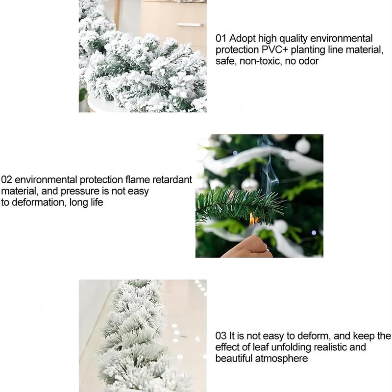 Artificial Snow Covered Christmas Garland, 1 Count Faux Pine Garland, Winter Frost Holiday Garland for Christmas Tree Stair Fireplace Decoration