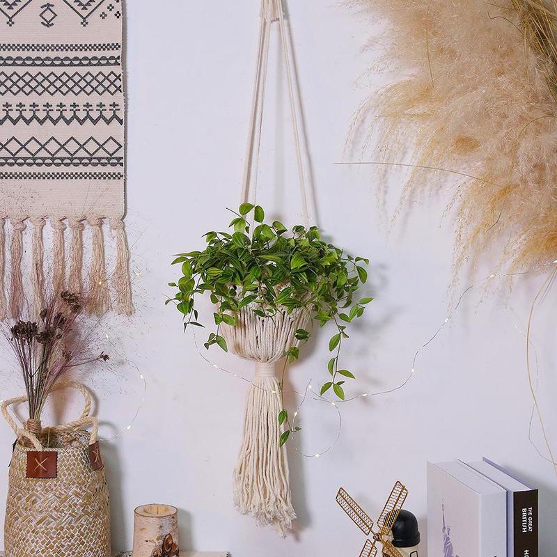 Boho Style Tassel Hanging Decor (1 4 Counts), Woven Tassel Hanging Basket, Boho Rope Braided Plant Pot, Home Decor for Living Room, Bedroom, Garden, Hanging Decor, Home Decor