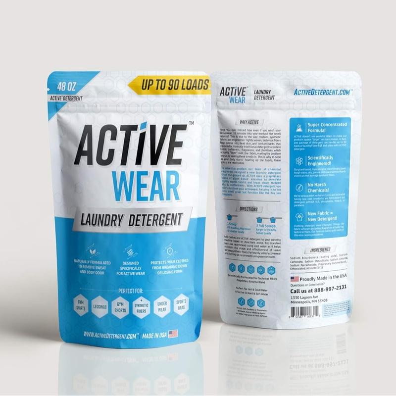 New Active Wear Laundry Detergent & Soak - Formulated for Sweat and Workout Clothes - Natural Performance Concentrate Enzyme Booster Deodorizer - Powder Wash for Activewear Gym Apparel (90 Loads)…