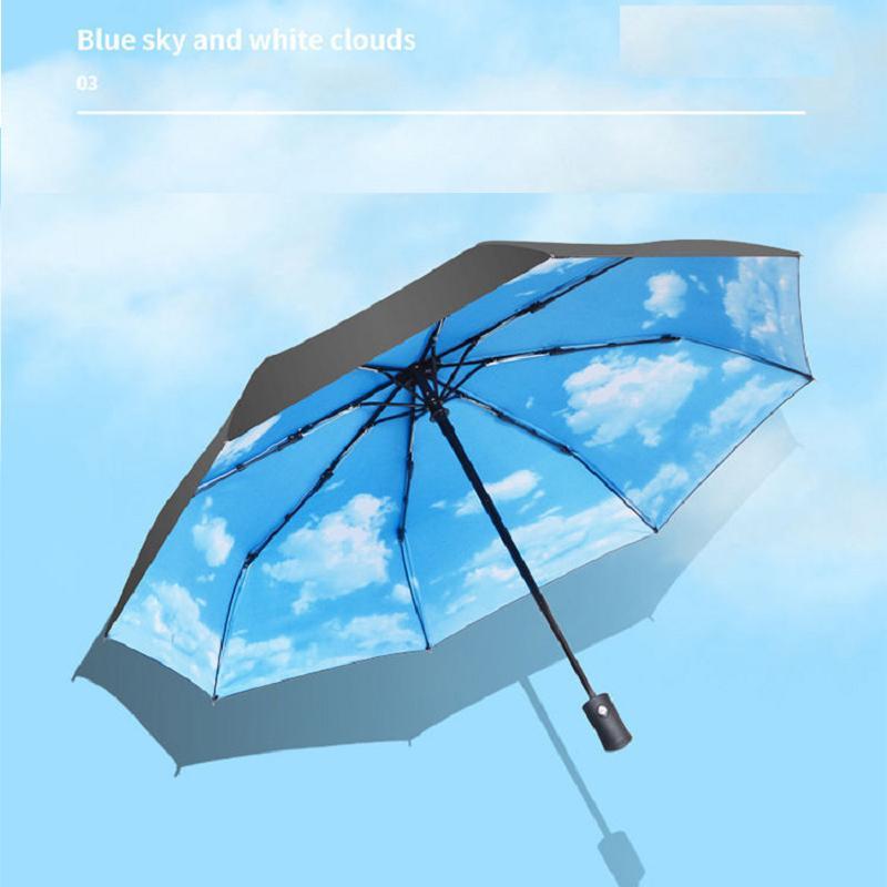 Sky & Starry Pattern Umbrella, 1 Count Portable Dual Purpose Umbrella, Windproof Parasol For Outdoor Activities