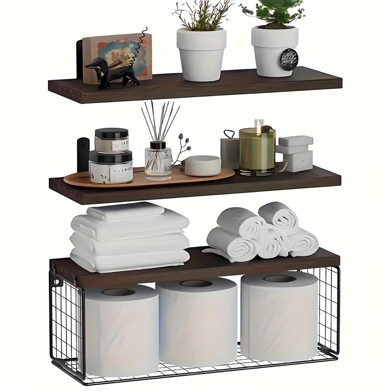 Wooden Bathroom Shelves, 3 Counts set Wall Mounted Storage Rack, Bathroom Storage Organizer, Home Organizer, Floating Shelves