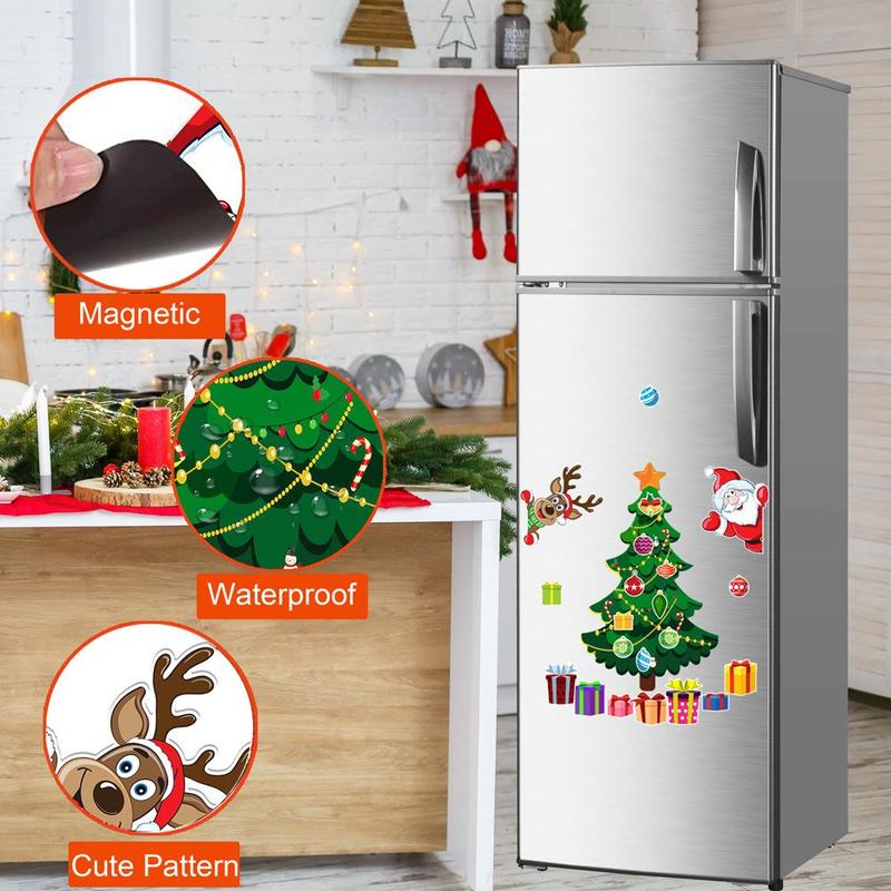 Christmas Themed Magnetic Sticker, 1 Set 2 Sets Cartoon Santa Claus & Reindeer & Tree Pattern Refrigerator Magnets, Holiday Party Atmosphere Enhancer