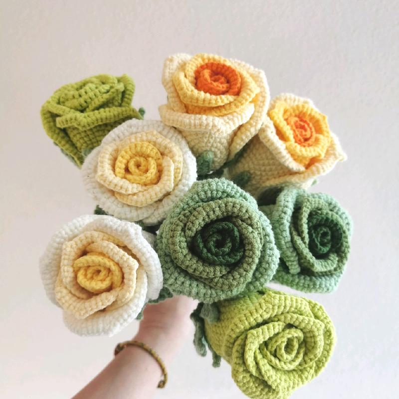 Dq&Dq single crochet rose+crochet bouquet+crochet flower+handmade flower+forever flower+birthday gift+creative gift+christmas Gift+ Housewarming Present+graduation gift + Marriage Proposal Gift+ Gift for Friends and Family+crochet rose： Decor Decorative k