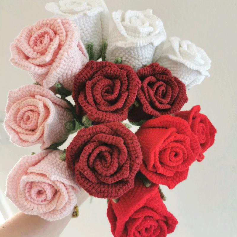 Dq&Dq single crochet rose+crochet bouquet+crochet flower+handmade flower+forever flower+birthday gift+creative gift+christmas Gift+ Housewarming Present+graduation gift + Marriage Proposal Gift+ Gift for Friends and Family+crochet rose： Decor Decorative k