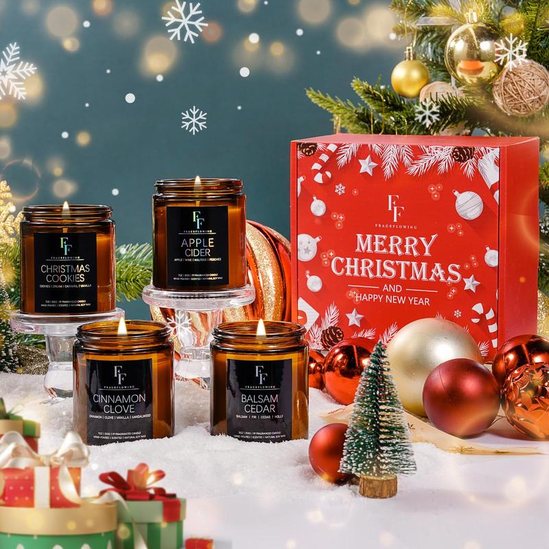 4 Pack Christmas Candles Set, Christmas Scented Candles for Home, 4 Pack Holiday Candles Natural Soy Candles, Christmas Gifts for Women Men, Winter Fragrance of Balsam Cedar Cookies Apple Cider Cinnamon