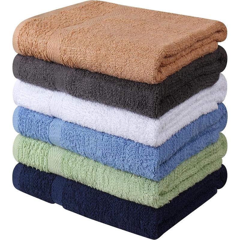 100% Cotton 6 Pack Bath Towel Set, Quick Dry, Super Absorbent, Light Weight, Soft, Multi Colors (27 x 54 Pack of 6)