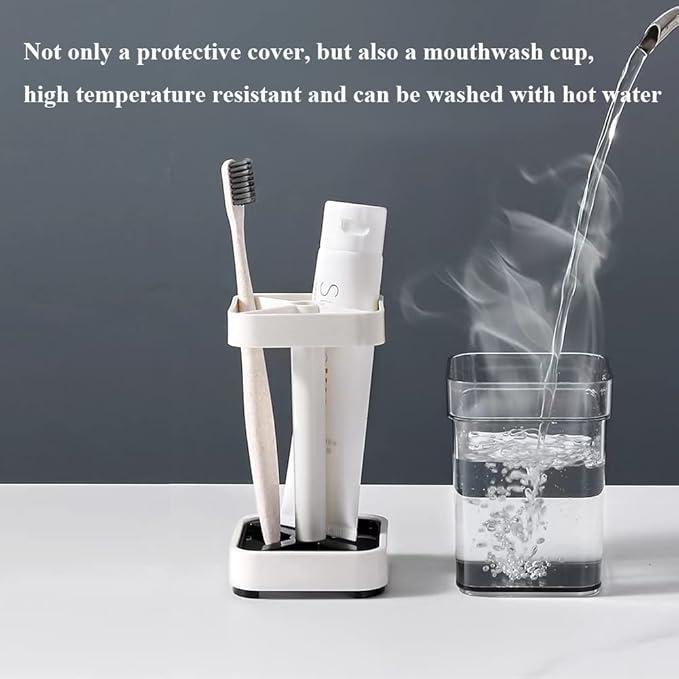 1 Pack Toothbrush Holder Stand with Cover Cup, 3 Slots Toothbrush Holders for Bathrooms, Compatible with Toothpaste, Conventional Toothbrushes Storage, Razor Comb Multifunctional Storage