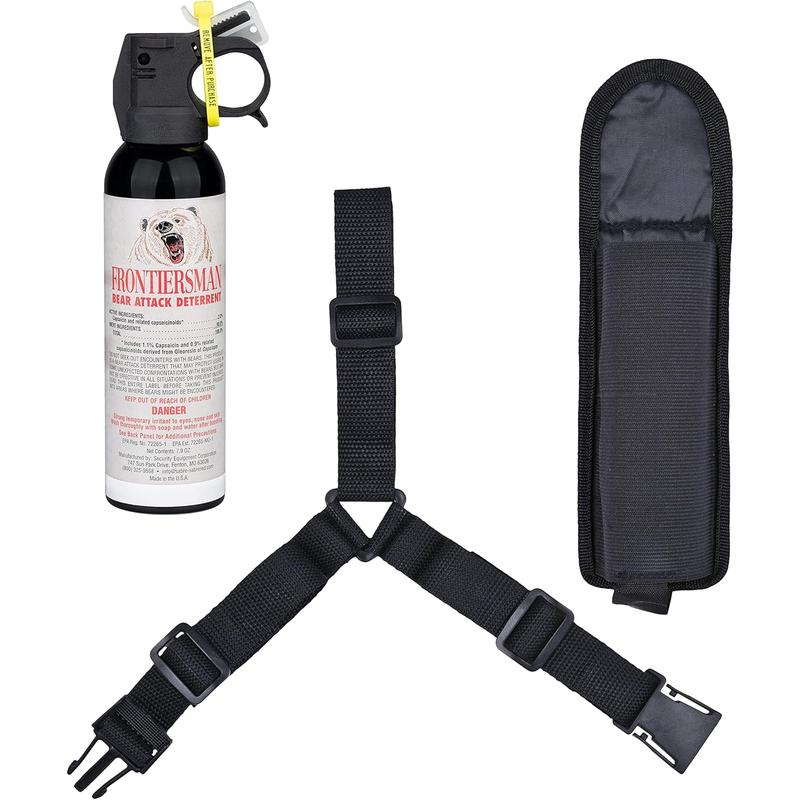 SABRE Frontiersman 7.9 Fl Oz. Bear Spray, Maximum Strength 2.0% Major Capsaicinoids, Powerful 30 Ft. Range Bear Deterrent, Outdoor Camping & Hiking Protection, Quick Draw Holster & Multipack Options SABRE