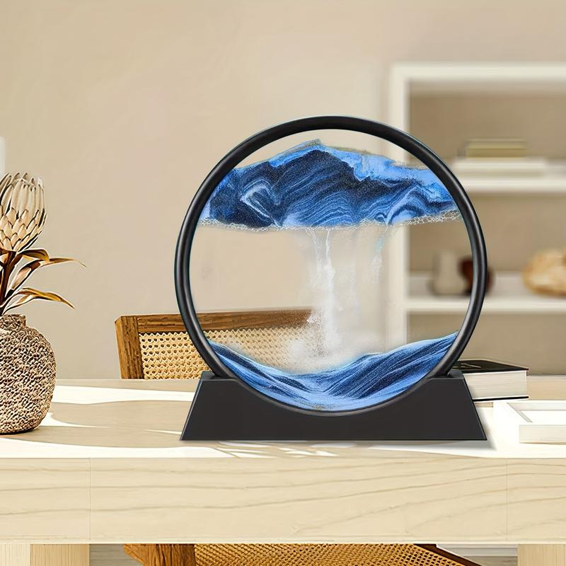 7 Inch Moving Sand Art Picture, Kinetic 3D Moving Sand Hourglass - Mesmerizing Artistic Desktop Decor - Ever-Changing Natural Landscape in a Glass Frame - Ideal for Home & Office, Quicksand Painting Round Glass Sandscapes 3D Deep Sea Sand Art Gift