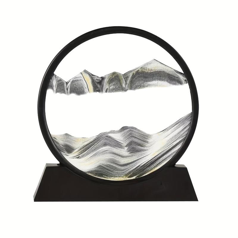 7 Inch Moving Sand Art Picture, Kinetic 3D Moving Sand Hourglass - Mesmerizing Artistic Desktop Decor - Ever-Changing Natural Landscape in a Glass Frame - Ideal for Home & Office, Quicksand Painting Round Glass Sandscapes 3D Deep Sea Sand Art Gift