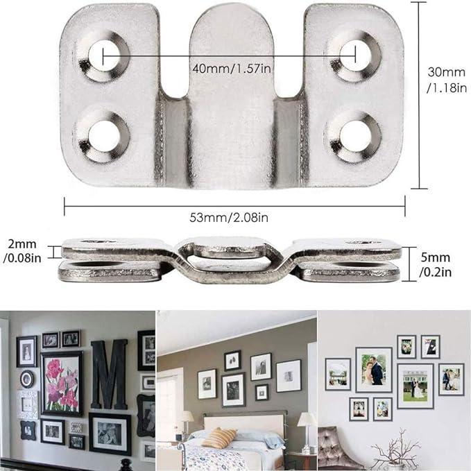 Stainless Steel Mountain Hanging Buckle, Large Flush Mount Picture Frame Hook, Interlocking Heavy Hanging Paintings Hook, Hangable Wall Mount Headboard Without Screws, for Hanging Wedding Pictures, Photo Frames, Mirror, Display Boards, Billboards, Murals