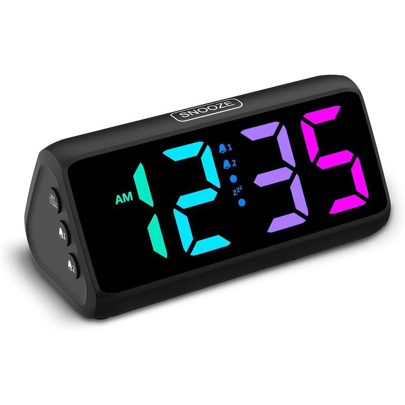 Loud Alarm Clock for Heavy Sleepers, RGB Alarm Clocks for Bedrooms Seniors s, Plug in Digital Clock with 5 Dimmers, 2 Alarms, 4 Volumes and Snooze