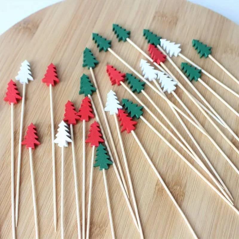 Multicolor Christmas Tree Design Toothpick, 50pcs Colorful Pine Tree Skewer, Disposable Fruit Skewer for Holiday Decorations & Appetizers