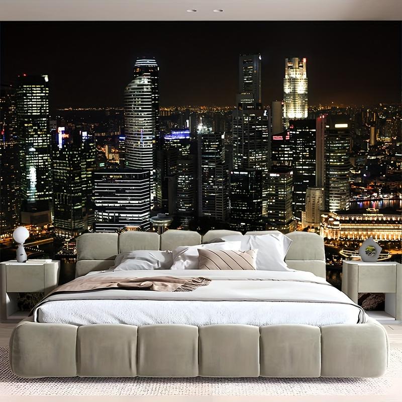 City Night View Pattern Tapestry,  Wall Hanging For Living Room Bedroom Office, Home Decor Room Decor Party Decor Decoration Frameless peach skin