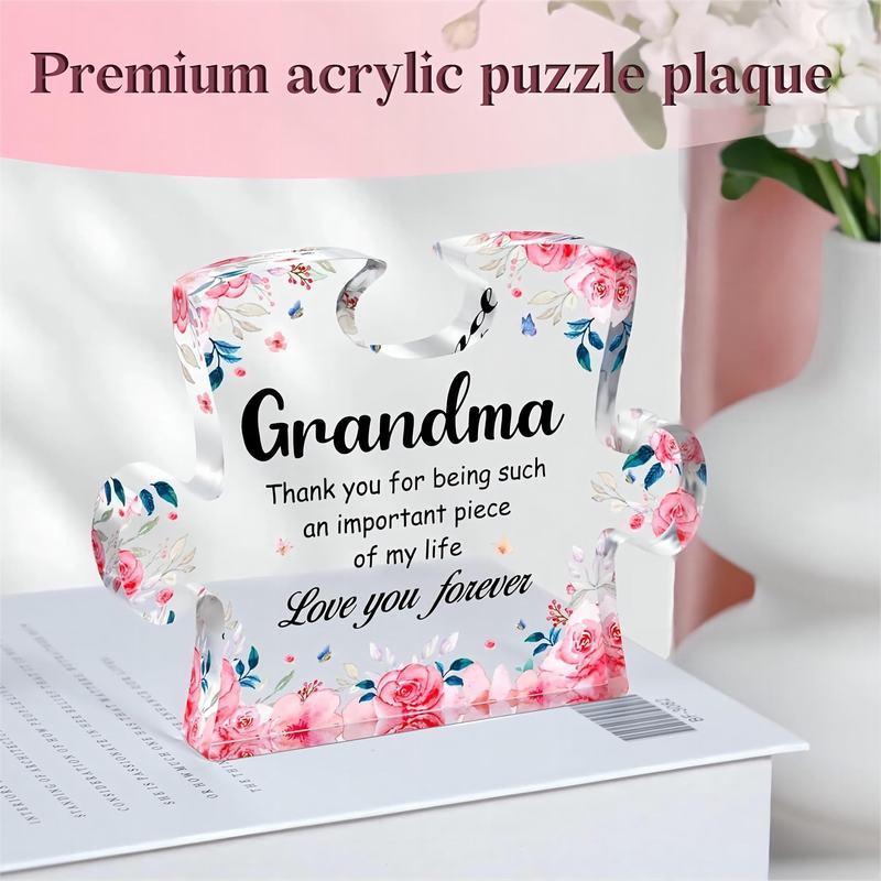 Puzzle Shaped Acrylic Plaque Decoration, Home Office Desktop Ornaments, Creative Gift for Grandmother, Summer Home Decor, Room Decor