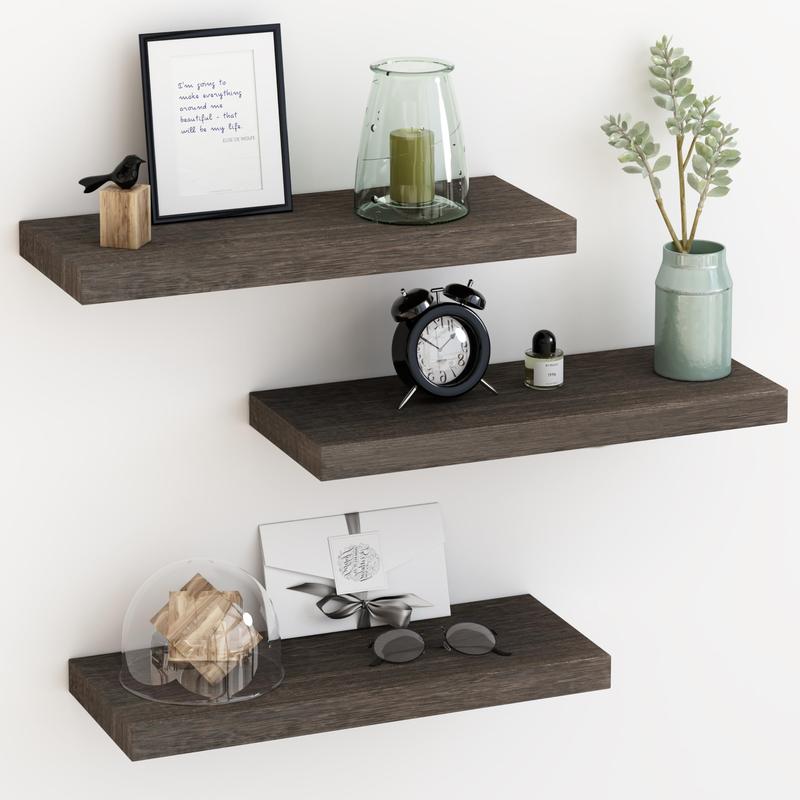 15.8in Floating Shelves, Rustic Wood Shelves for Wall Storage with Invisible Brackets, Farmhouse Wall Decor for Bathroom, Living Room,Bedroom and Kitchen, Set of 3