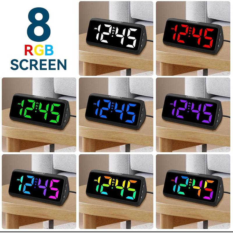 Loud Alarm Clock for Heavy Sleepers, RGB Alarm Clocks for Bedrooms Seniors s, Plug in Digital Clock with 5 Dimmers, 2 Alarms, 4 Volumes and Snooze