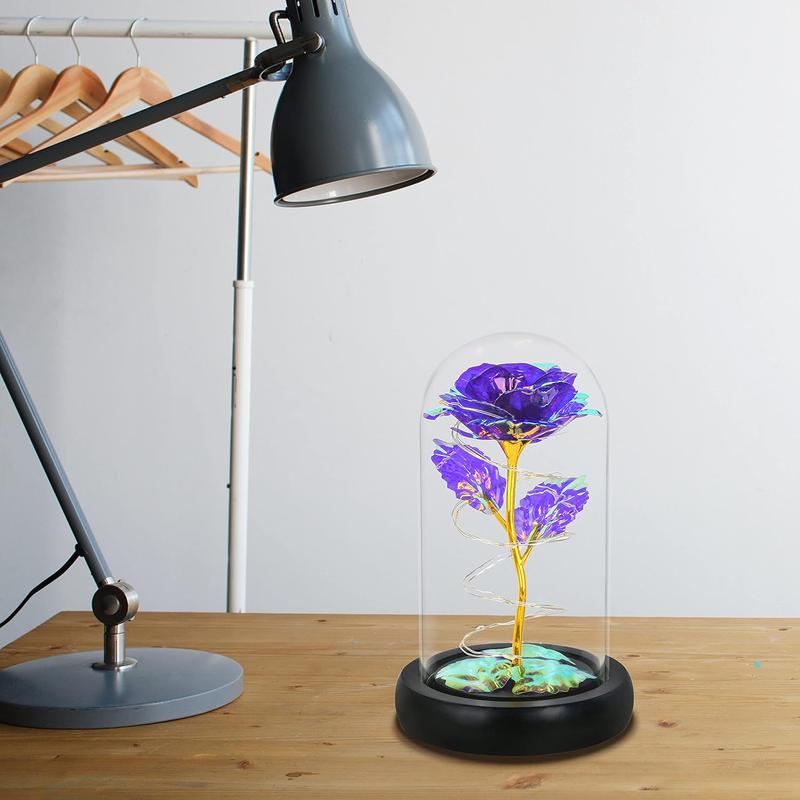 Birthday Gifts for Women,Mothers Day Rose Gifts for Mom,Womens Glass Rose Gifts,Light Up Rose Flowers in Glass Dome,Colorful Purple Flower Rose Mom Gifts for Her,Wife,Mom,Girls,Anniversary