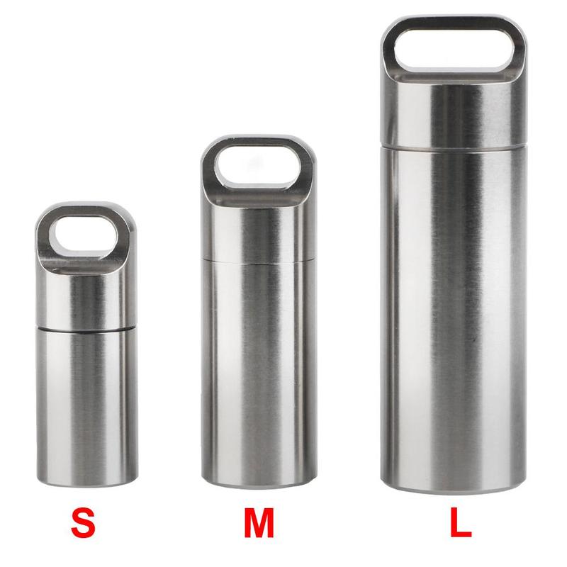 Stainless Steel Pill Case, 1 Count Portable Mini Pendant Keychain Pill Case, Waterproof Pill Storage Box for Home Office Outdoor Camping