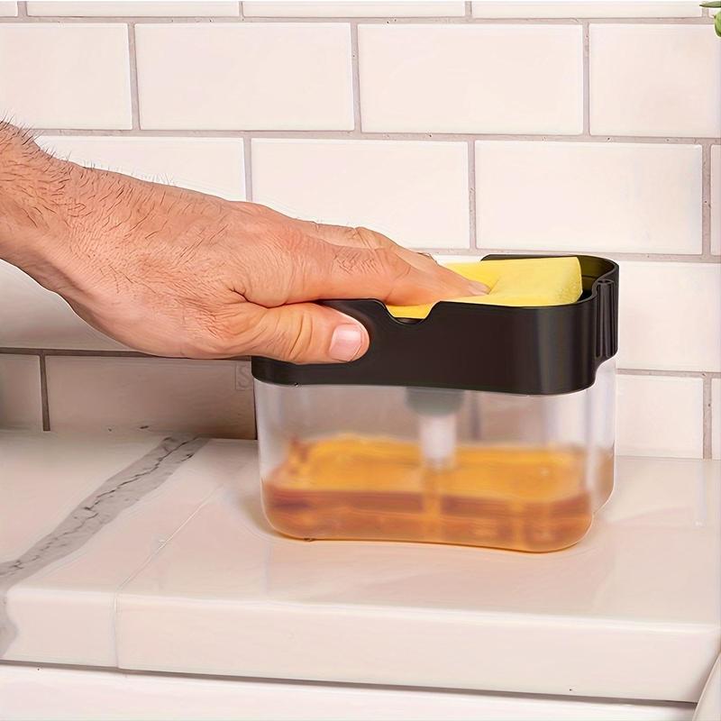 Press Type Detergent Box, Kitchen Soap Container with Cleaning Sponge for    Dishwashing Liquid, Soap Dispenser for Kitchen Bathroom