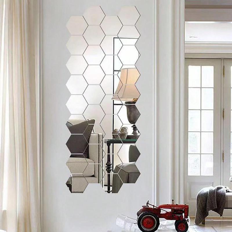 Hexagon Shaped Self Adhesive Mirror Wall Sticker, 12pcs set Acrylic Mirror Wall Decal, Wall Art Decor for Home Living Room Bedroom Bathroom