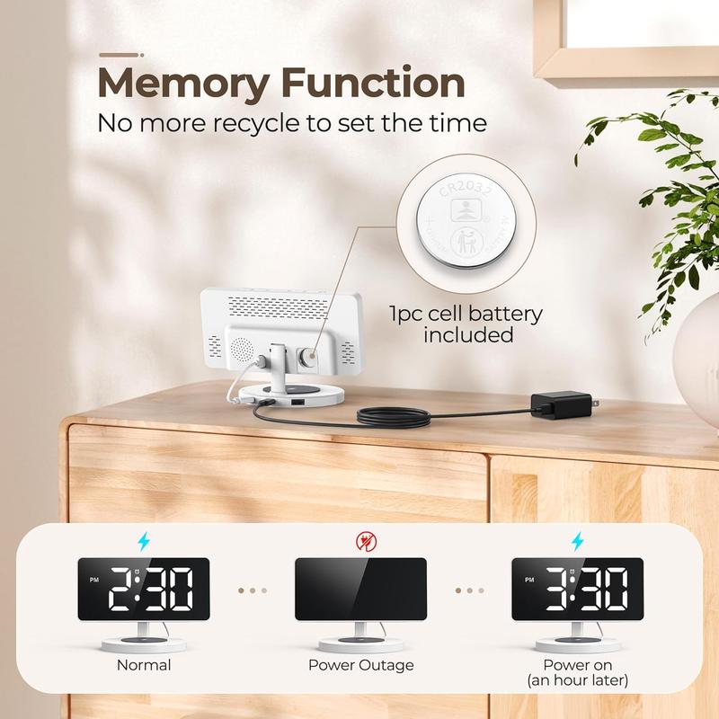 Digital Alarm Clock with Wireless Charging, Mirrored LED Clock for Bedroom Decor with 5 Brightness+OFF, USB Charger, Progressive Volume, Dimmable Light Alarm Clock for Home, Bedroom Office Decor Set Colorful Rgb Traditional