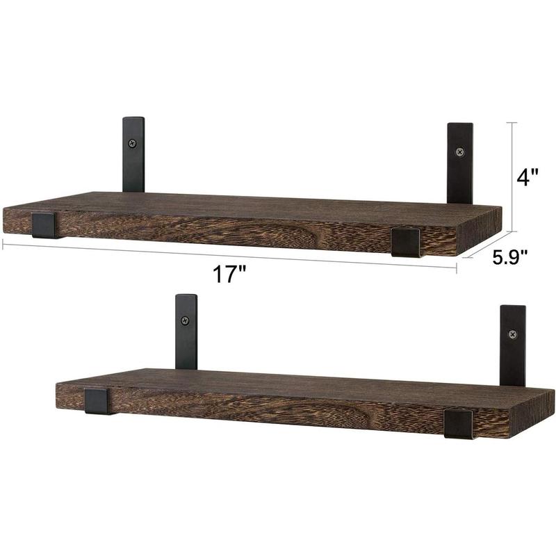 Rustic Wood Floating Shelves Wall Mounted Shelving Set of 2 Decorative Wall Storage Shelves with Lip Brackets for Bedroom, Living Room, Bathroom, Kitchen, Hallway, Office