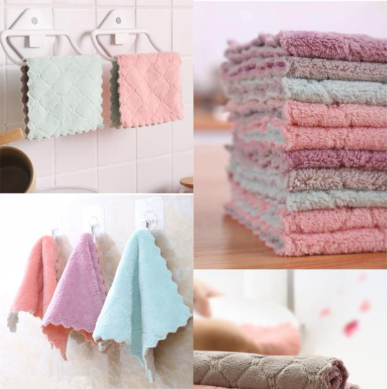 20 Pack Kitchen Towels Quick Dry Washcloths, Coral Velvet Dishtowels Multipurpose Reusable Cloths, Soft Tea Absorbent Cleaning Cloths Double-Sided Microfiber Lint Free Rags.