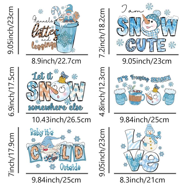 Christmas Winter Themed Iron on Patch, 6 Counts set Snowman & Snowflake Pattern Heat Transfer Sticker, DIY Clothes T-shirt Thermal Sticker