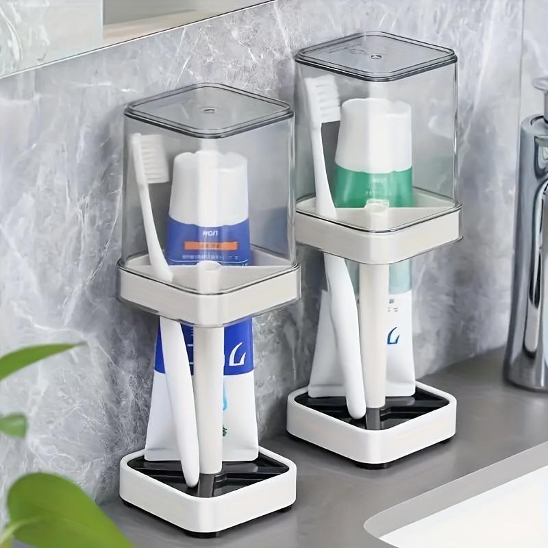 1 Pack Toothbrush Holder Stand with Cover Cup, 3 Slots Toothbrush Holders for Bathrooms, Compatible with Toothpaste, Conventional Toothbrushes Storage, Razor Comb Multifunctional Storage