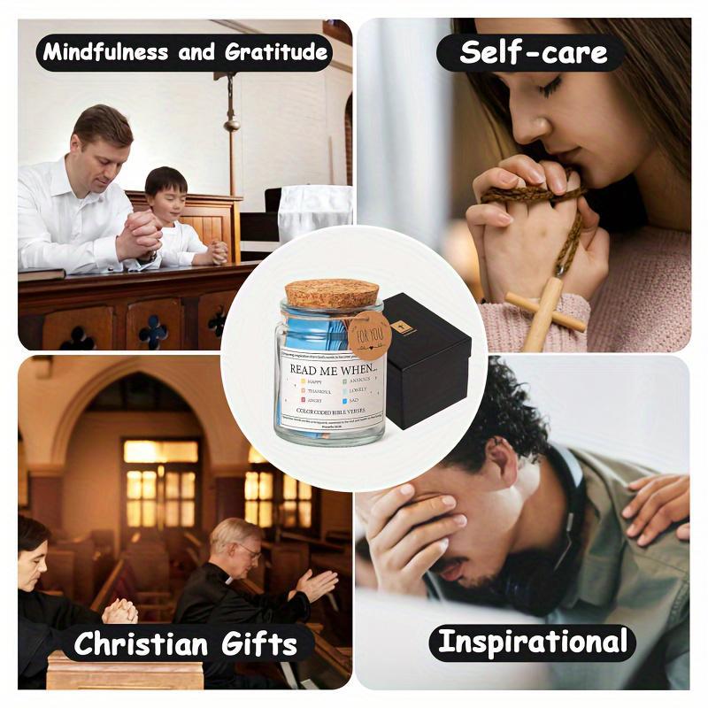 Inspirational Sacred Text Verse Jar with Prayer Cards, 1 Count Glass Jar with Gift Box, Faith-based Gift for Emotional Support & Church Appreciation