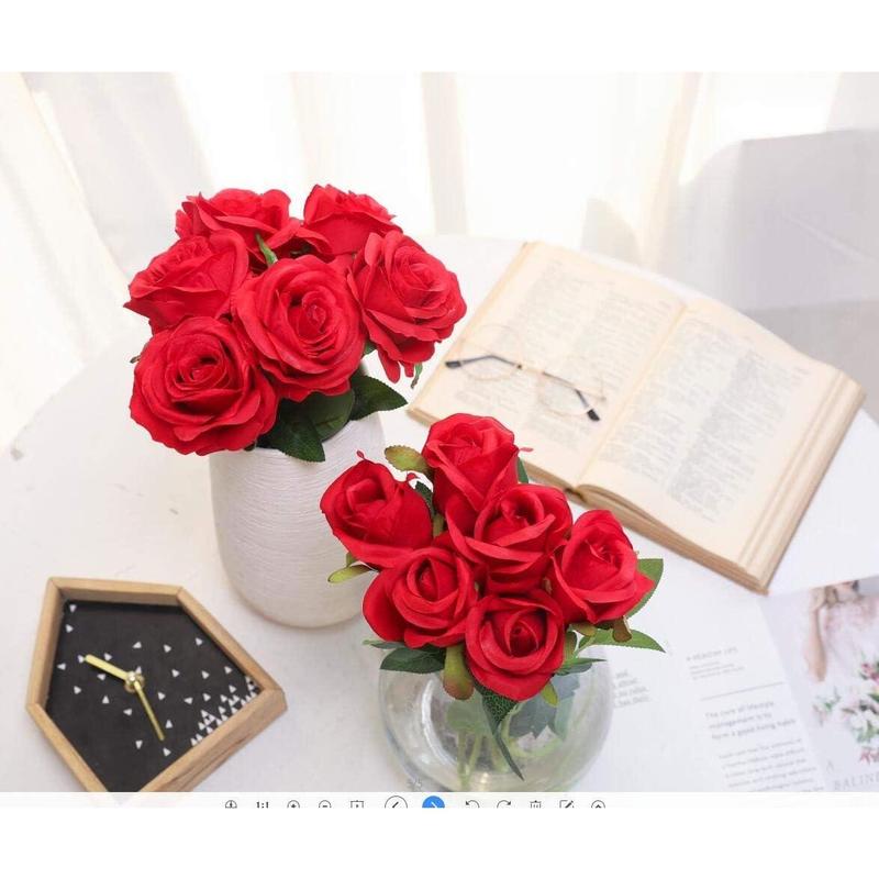 12PCS Artificial Silk Flowers Realistic Roses Bouquet Long Stem for Home Wedding Decoration Party A-Red -1