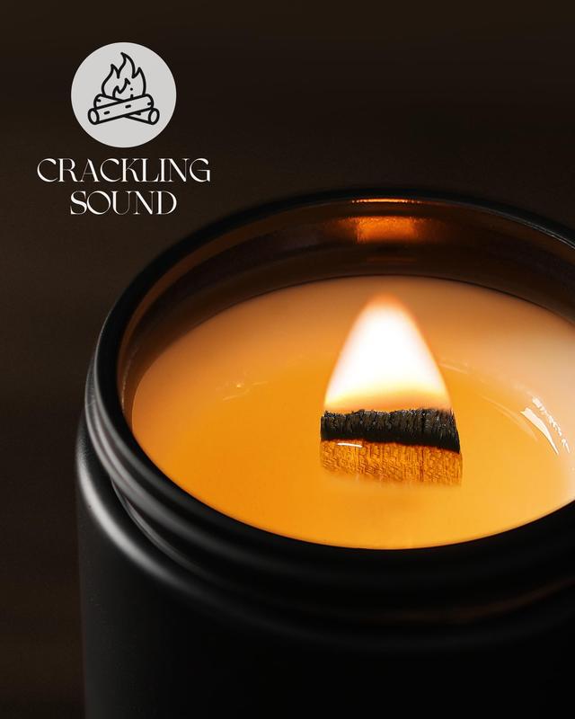 Scented Candles for Men - Rose & Sandalwood Candles for Home Scented | Crackling Wood Wick Soy Candles | Strong Fragranced Masculine Black Candle Gift for Women & Men, 9oz Aroma Decor Perfume Boyfriend Christmas Cozy Jar Mint Freshener Ornaments