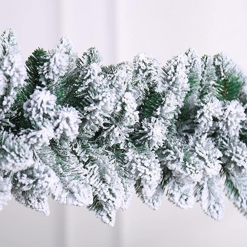 Artificial Snow Covered Christmas Garland, 1 Count Faux Pine Garland, Winter Frost Holiday Garland for Christmas Tree Stair Fireplace Decoration