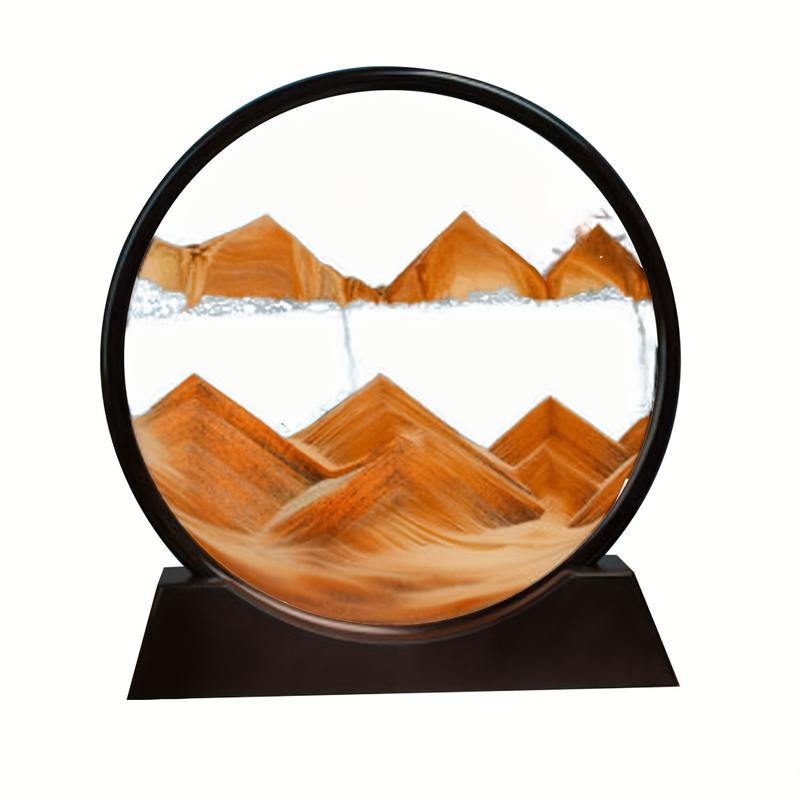 7 Inch Moving Sand Art Picture, Kinetic 3D Moving Sand Hourglass - Mesmerizing Artistic Desktop Decor - Ever-Changing Natural Landscape in a Glass Frame - Ideal for Home & Office, Quicksand Painting Round Glass Sandscapes 3D Deep Sea Sand Art Gift