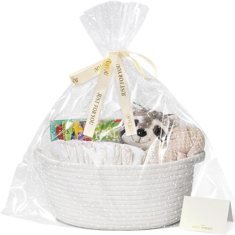 Woven Basket for Gifts, Small Basket for Towels, Cute Basket for , , White Basket with Gift Bags & Ribbon, Rope Baskets for Storage, Dog Basket for Pets, 12