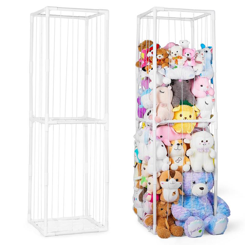 Stuffed Animals Zoo Storage Stuffed Animals Holder Organizer Large Toy Storage Shelf with Side Mesh Pockets Stuffed Animals Cage for Nursery Playroom Bedroom Room Furniture, White, L