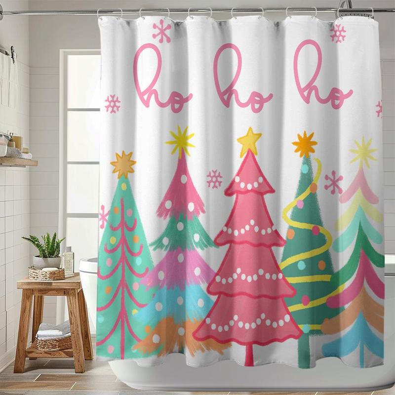 Christmas Tree Pattern Shower Curtain, 1 Count Waterproof Shower Curtain, Machine Washable Bath Curtain with 12 Hooks, Bathroom Accessories