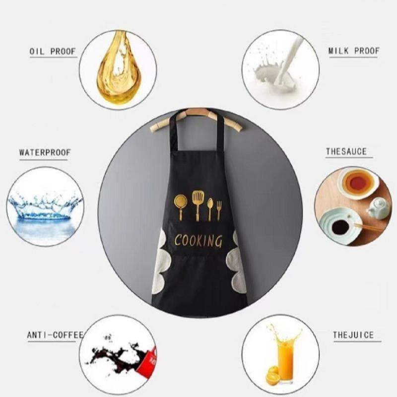 Kitchen Apron, 1 Count Waterproof & Oil-proof Cooking Apron, Utensil Pattern Kitchen Apron, Kitchen Supplies