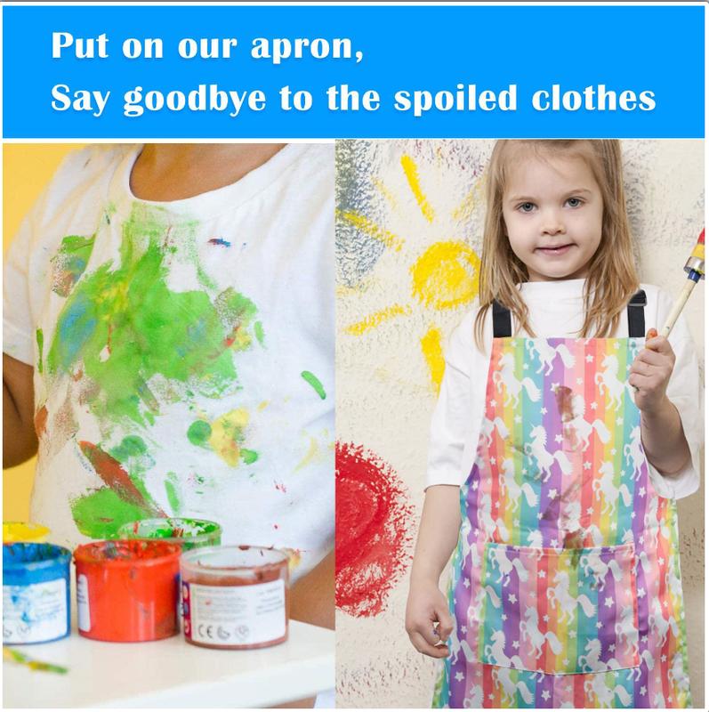 Kids Boys Dinosaur Apron with Pocket, Girls Unicorn Aprons for Cooking, Painting, Kitchen Apron for Children Small 3-5 Year